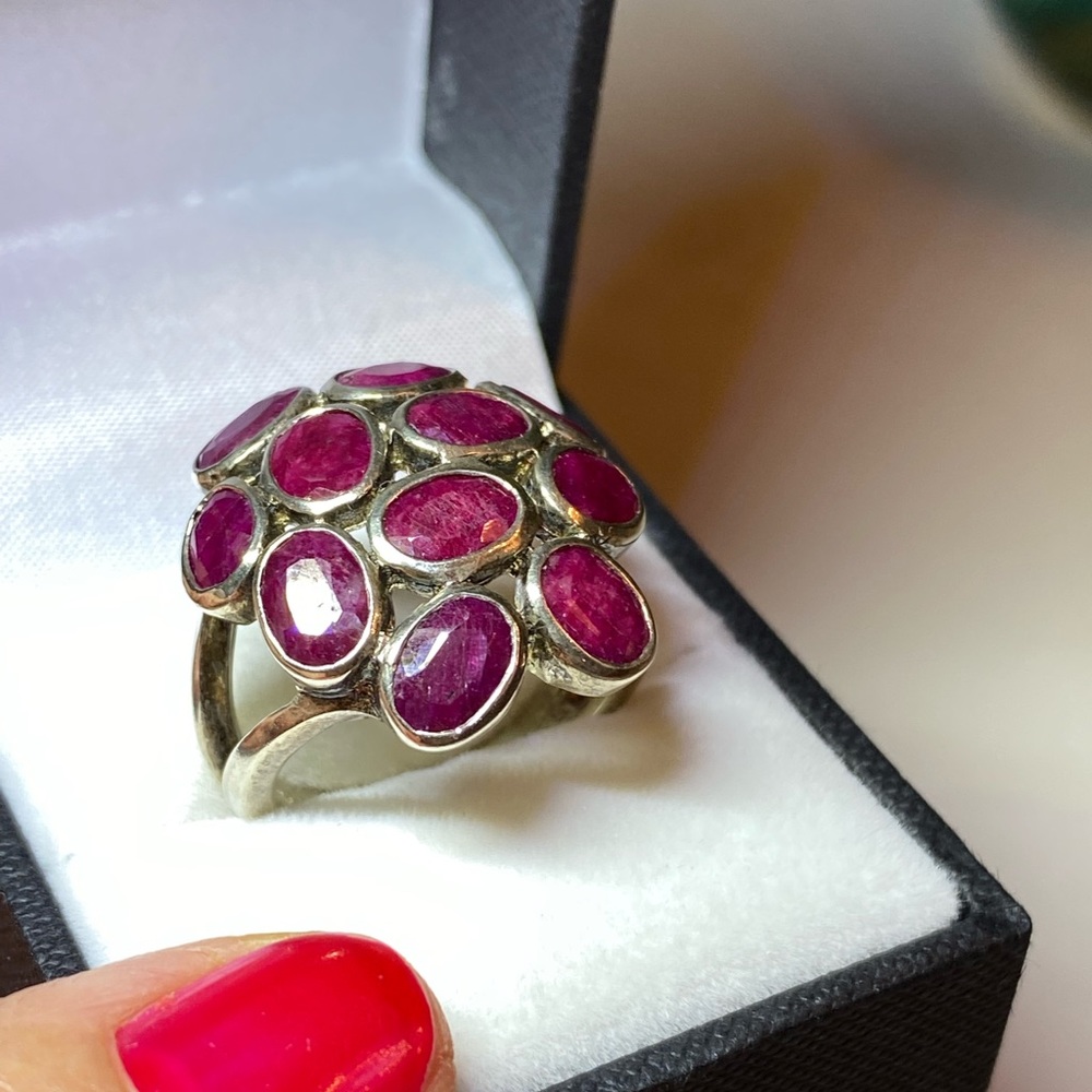 Vintage Rough Ruby Silver Cocktail Ring - image 2